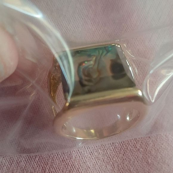 Gold titanium and genuine natural abalone boho chic statement ring sz 8 new - Picture 7 of 7